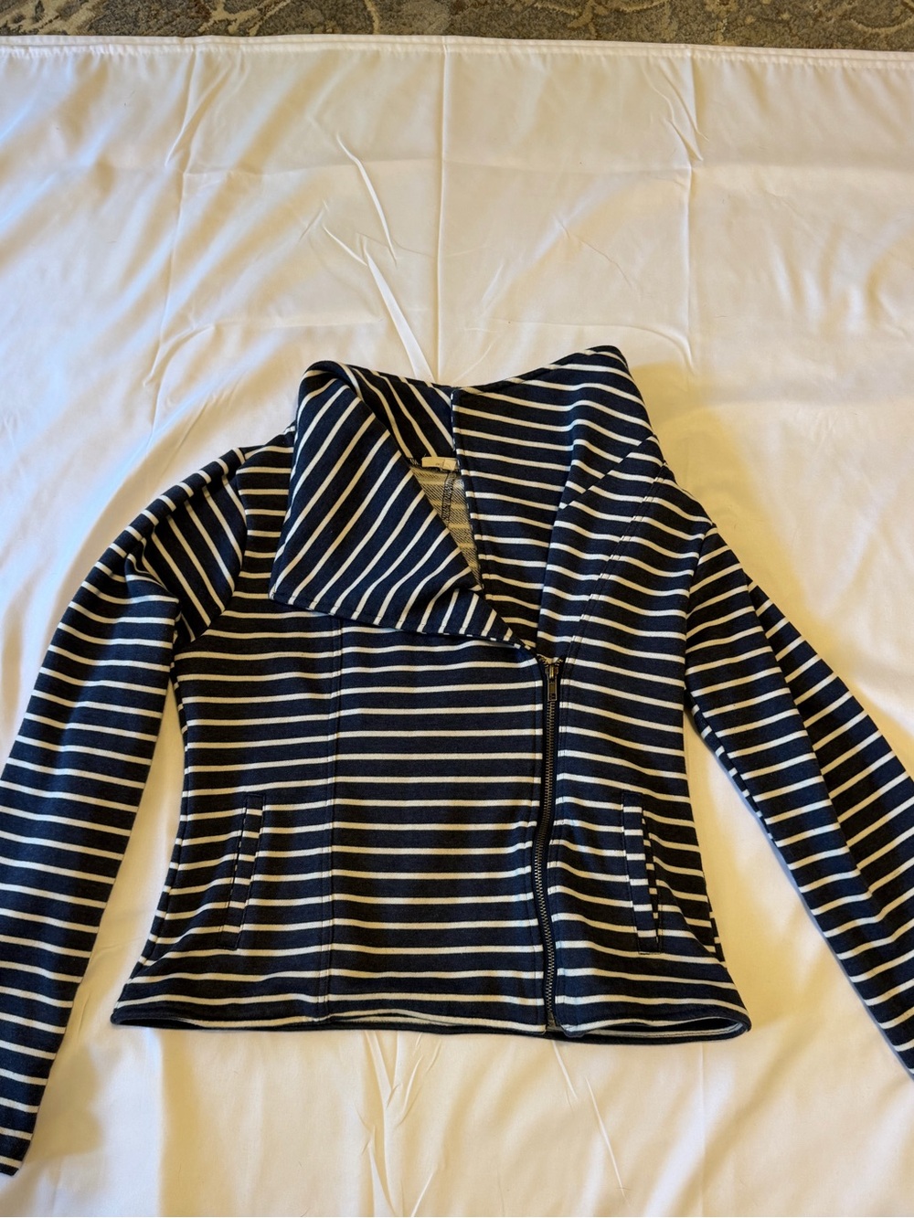 Mystree Black & White Striped Asymmetrical Zip Sweatshirt